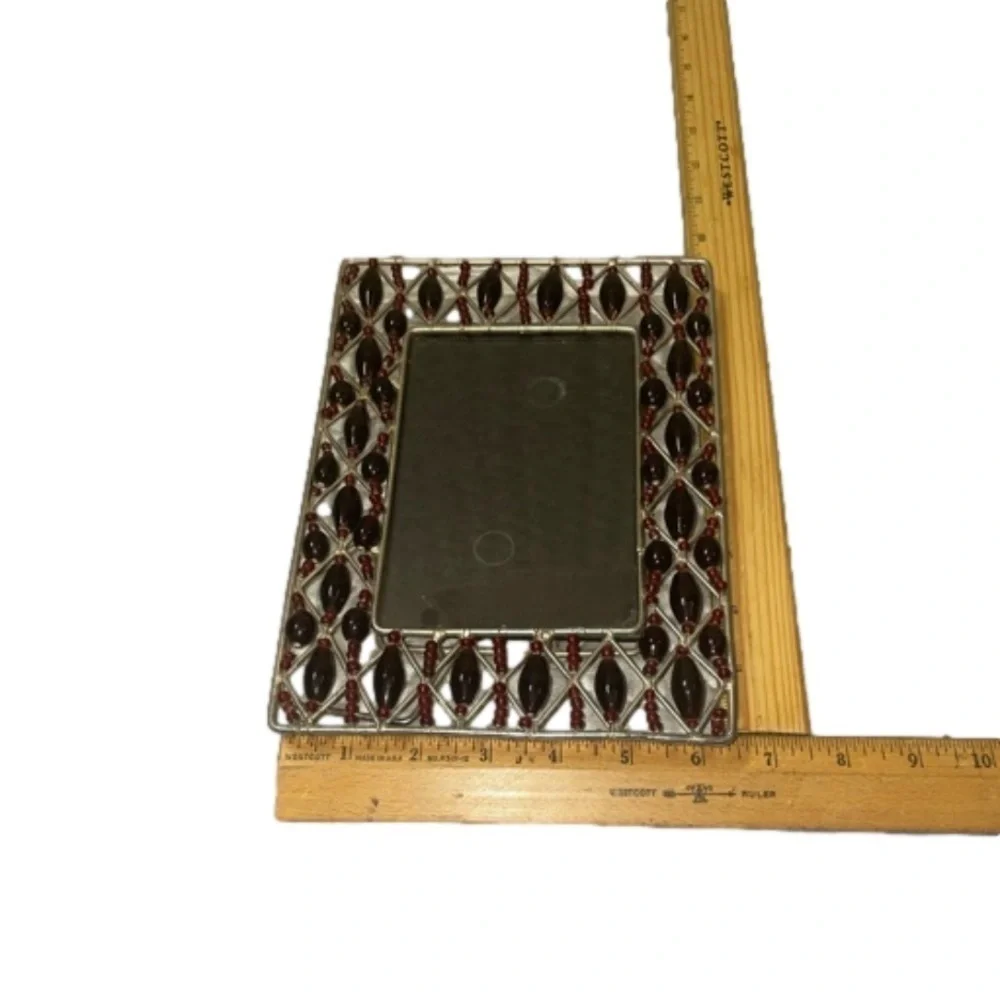 Vintage Silver Heavy Metal Handcrafted Grannycore Picture Frame With Beads 6'4